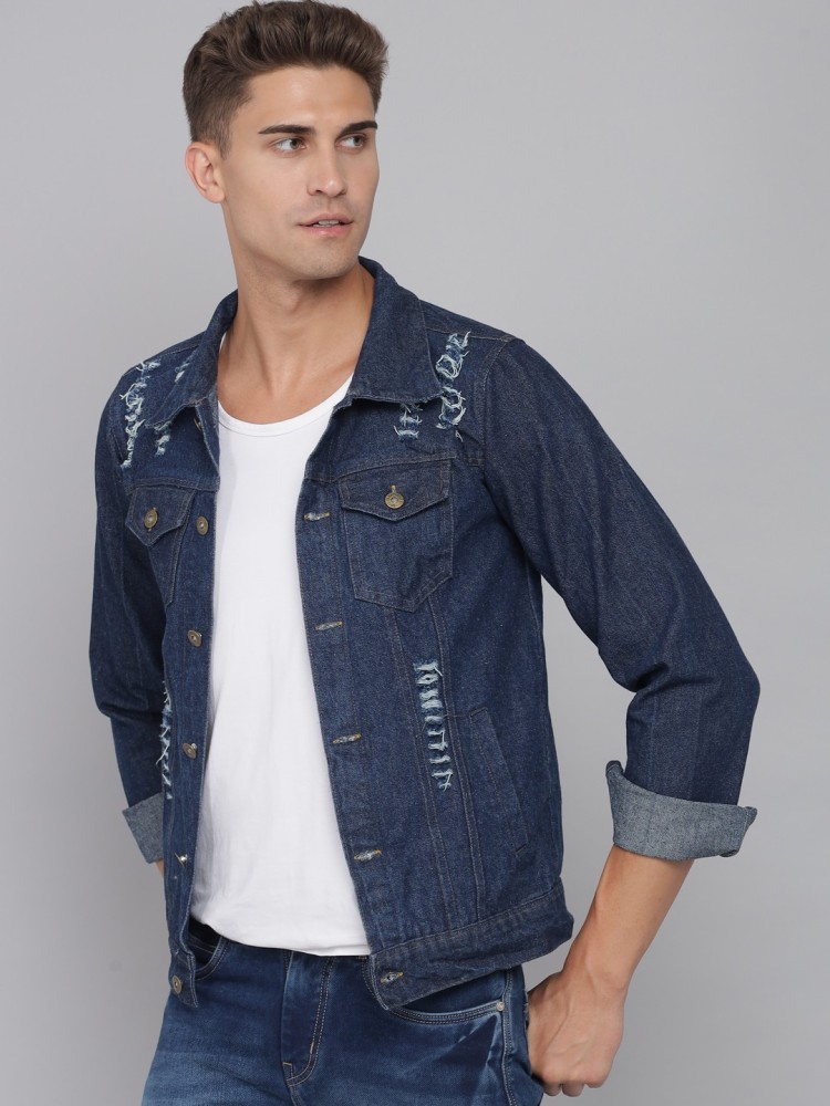 Buy online Dark Blue Solid Denim Jacket from Jackets for Men by Ftx for  ₹899 at 50% off