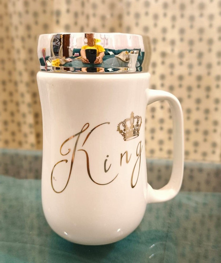 Fiery Mirror Lid King Printed 400 ml (1pc) Ceramic Coffee Mug