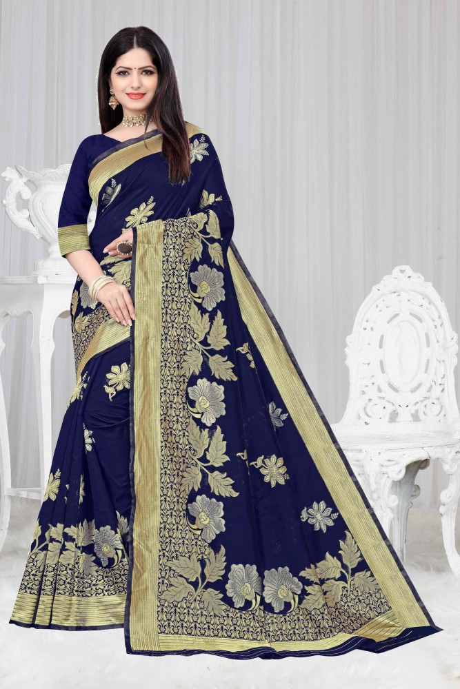 Silk Saree with blouse in Navy blue colour 2231