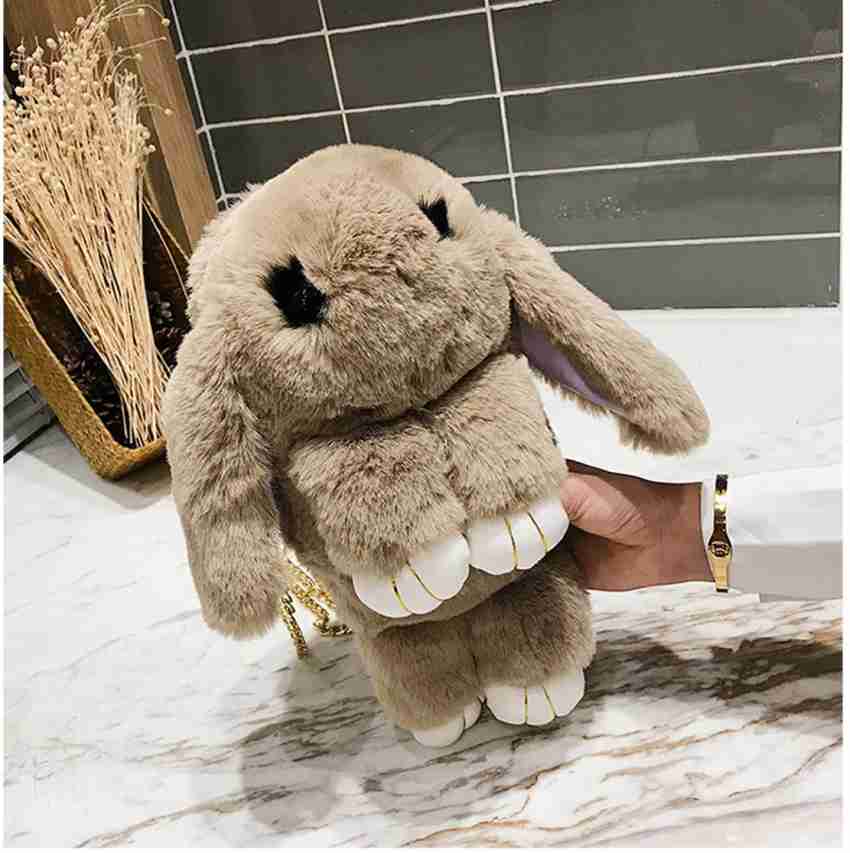 Toingo Beige Sling Bag Girls bunny sling bag Plush Faux Soft Fur