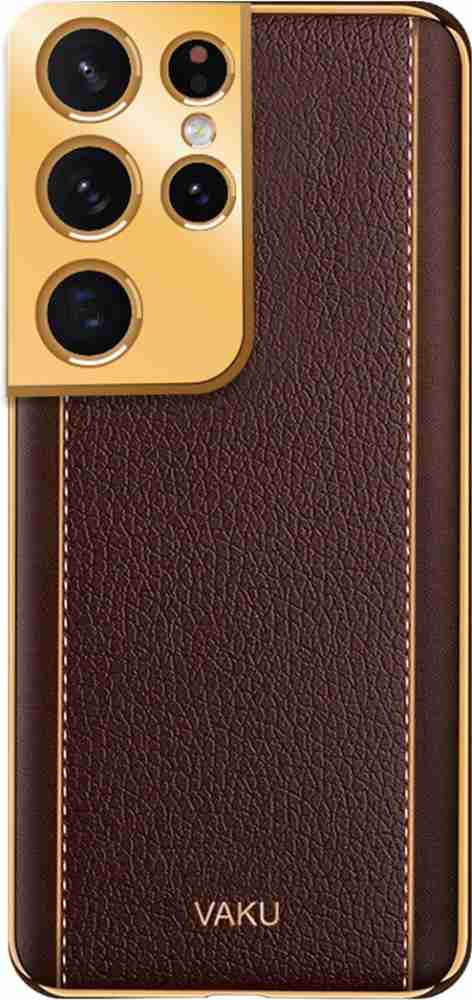 Vaku ® Samsung Galaxy S21 Cheron Series Leather Stitched Gold