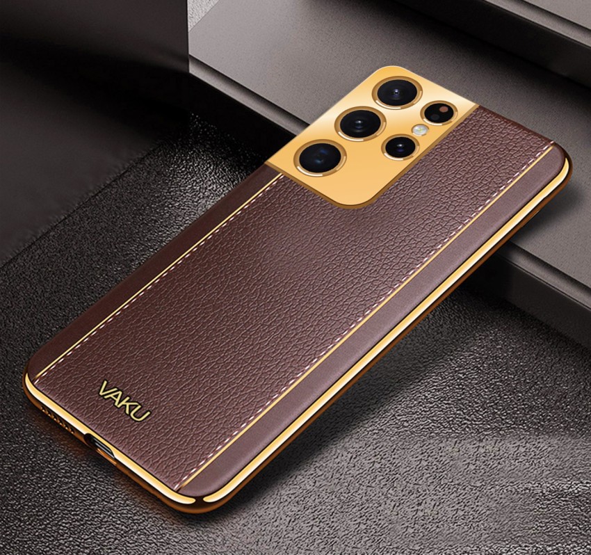 Vaku ® Samsung Galaxy S21 Cheron Series Leather Stitched Gold