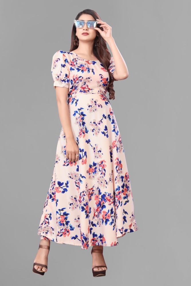 JAHU MART Women A-line Multicolor Dress - Buy JAHU MART Women A-line  Multicolor Dress Online at Best Prices in India