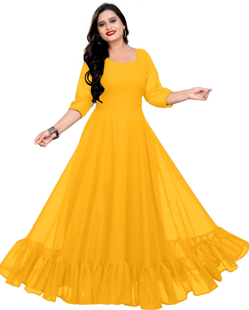 ARYANE1604 Women Gown Yellow Dress - Buy ARYANE1604 Women Gown Yellow Dress  Online at Best Prices in India | Flipkart.com
