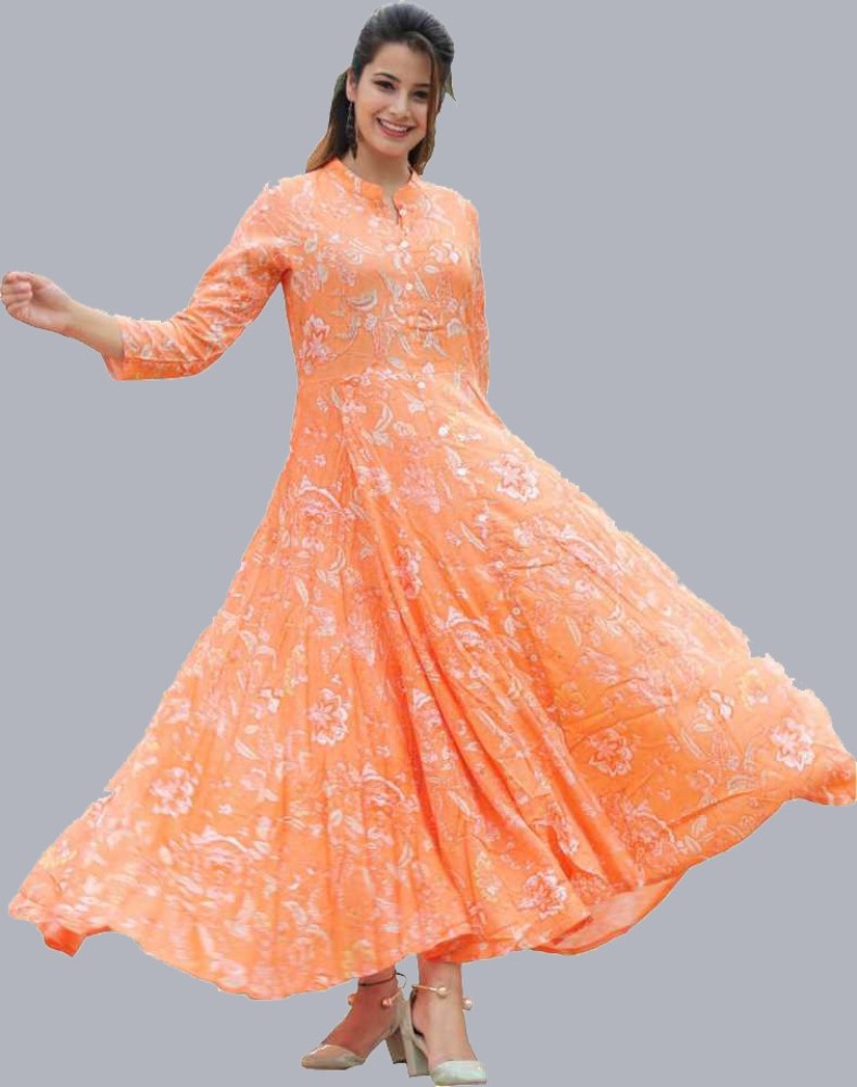 RUNICHA Women Gown Orange Dress Buy RUNICHA Women Gown Orange