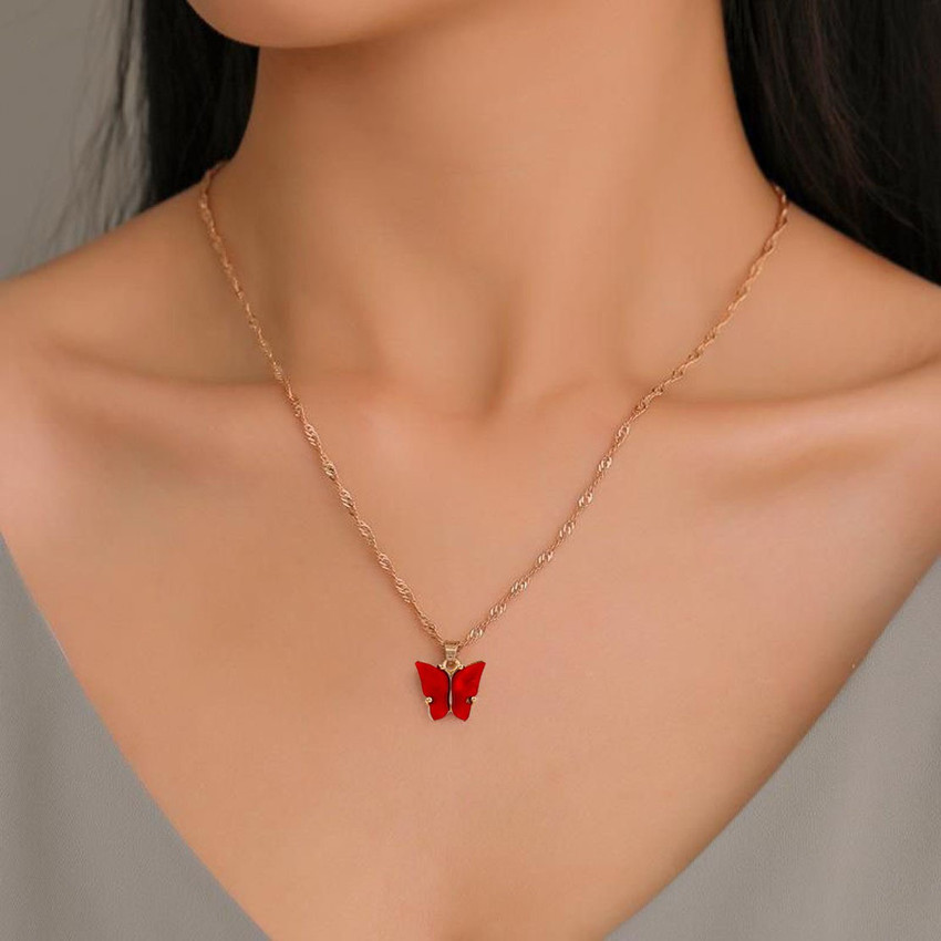 Red butterfly necklace on sale