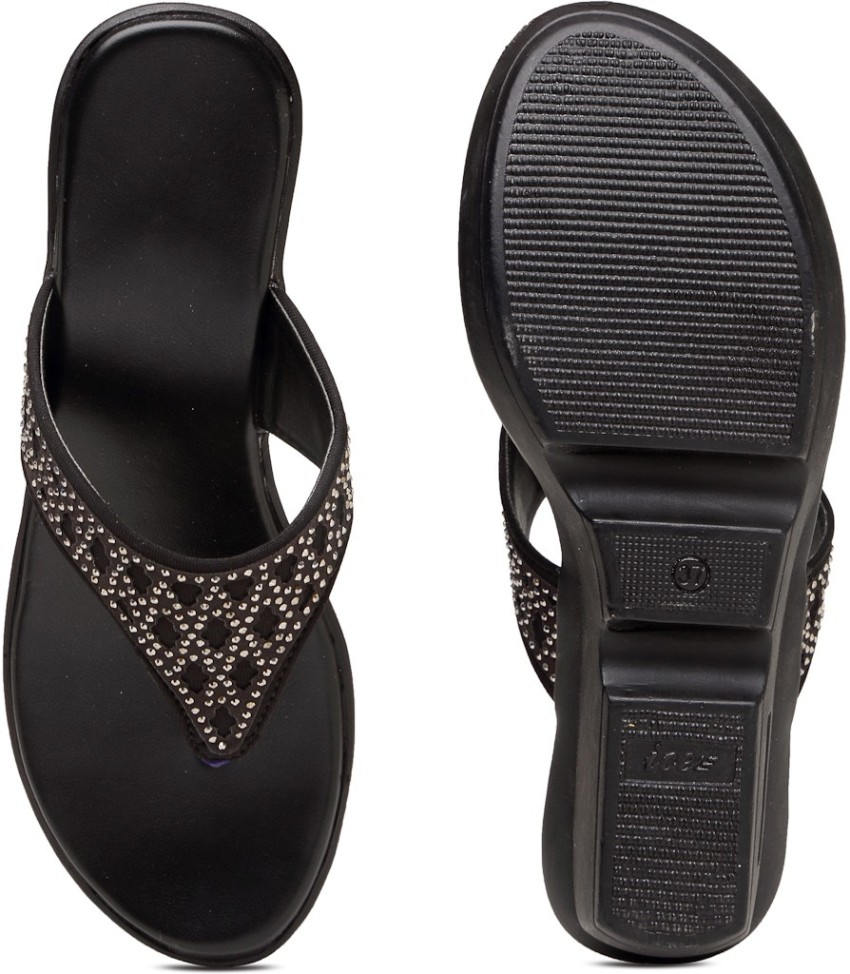 Black studded cheap flip flops womens