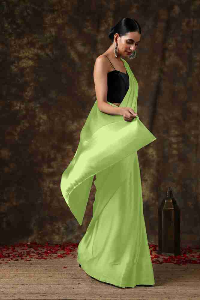 Buy Parmila Fashion Solid/Plain Bollywood Satin Light Green Sarees