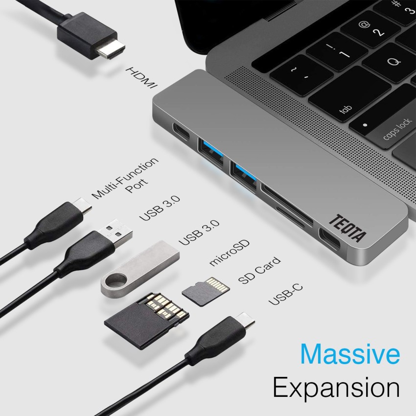 USB C Hub Ethernet,6 in 1 Laptop Docking Station, Dockteck USB C Multiport  Adapter with 4K@60Hz HDMI, 100W PD,USB-C Data Port, 1Gbps LAN, 2 USB 3.0