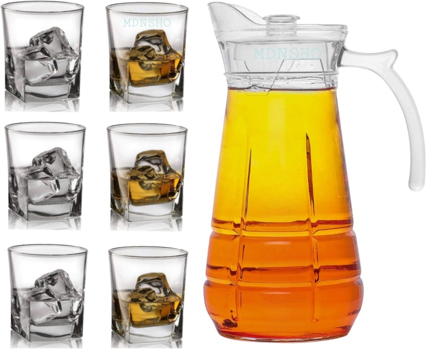 Crystal Carved Glass Water Jug with 6 Pieces Tumbler Set ( 1.7 L