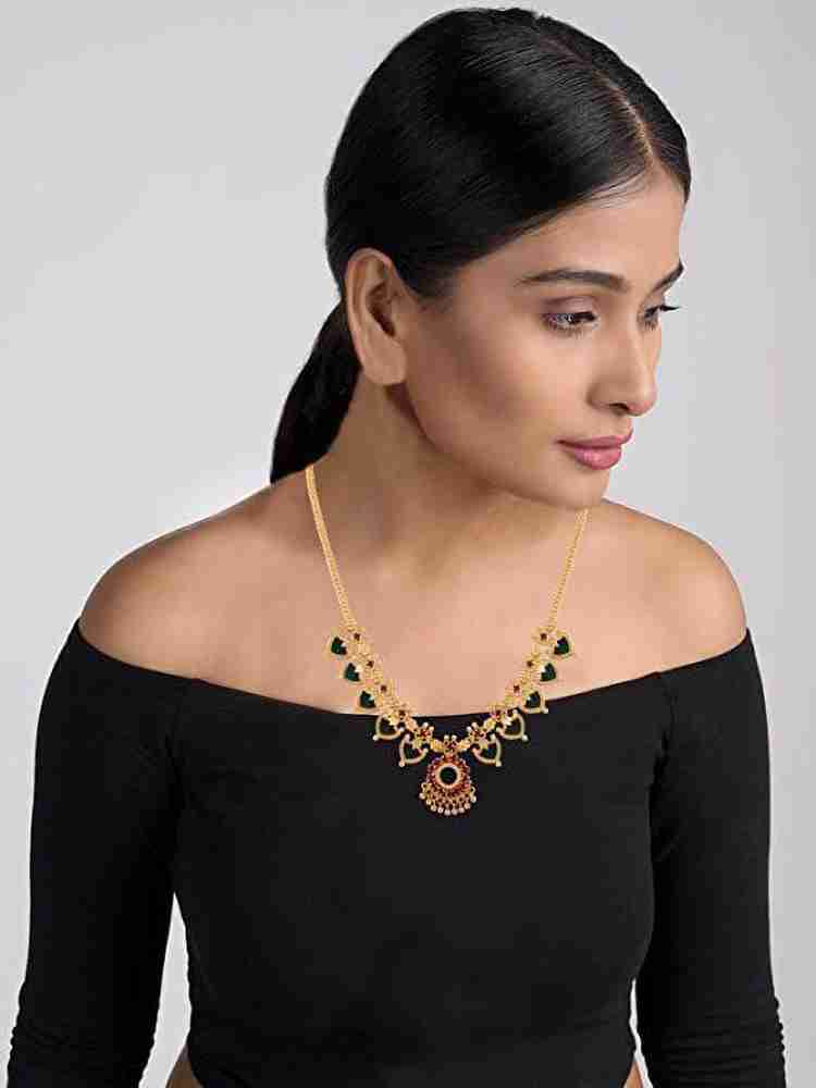 JFL Jewellery for Less Gold Plated Green Leaf Shaped With Pink Diamond Floral Design Necklace For Women Cubic Zirconia Gold plated Plated Copper Necklace Price in India Buy JFL Jewellery
