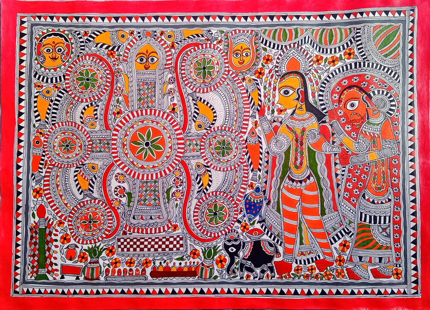 Namaste Home Peacock Mandala - Madhubani Art Cotton Canvas Painting (Small  16X16 Inches, Multicolor) : Amazon.in: Home & Kitchen