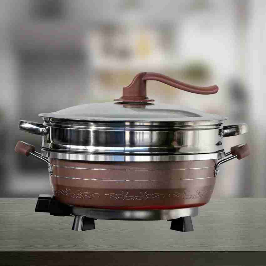 Multifunctional Non-Stick Electric Skillet, 2.3L Stainless Steel