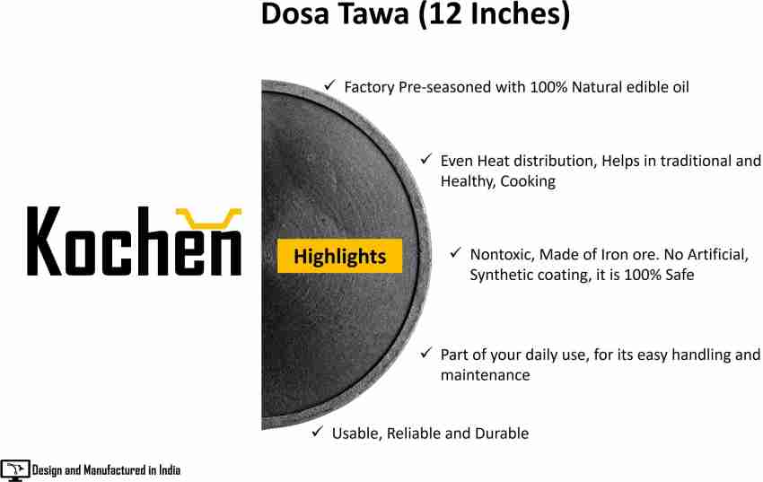 Indian cooking Iron Dosa Tawa 12 Inches Black