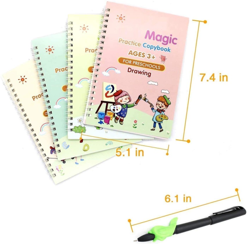 Buy Rubela Magic Book for Kids Sank Magic Education Practice Copybook (4  Book+ 10 Refill+ 1 Pen+ 1 Grip) Online at Best Prices in India - JioMart.