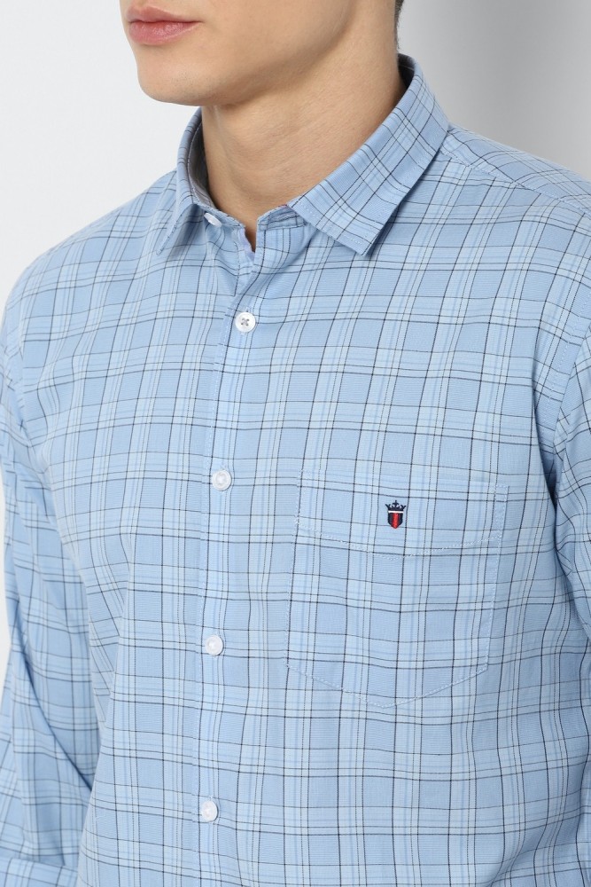 Louis Philippe Men Button Up Shirt Size 40 CM Blue White Checkered