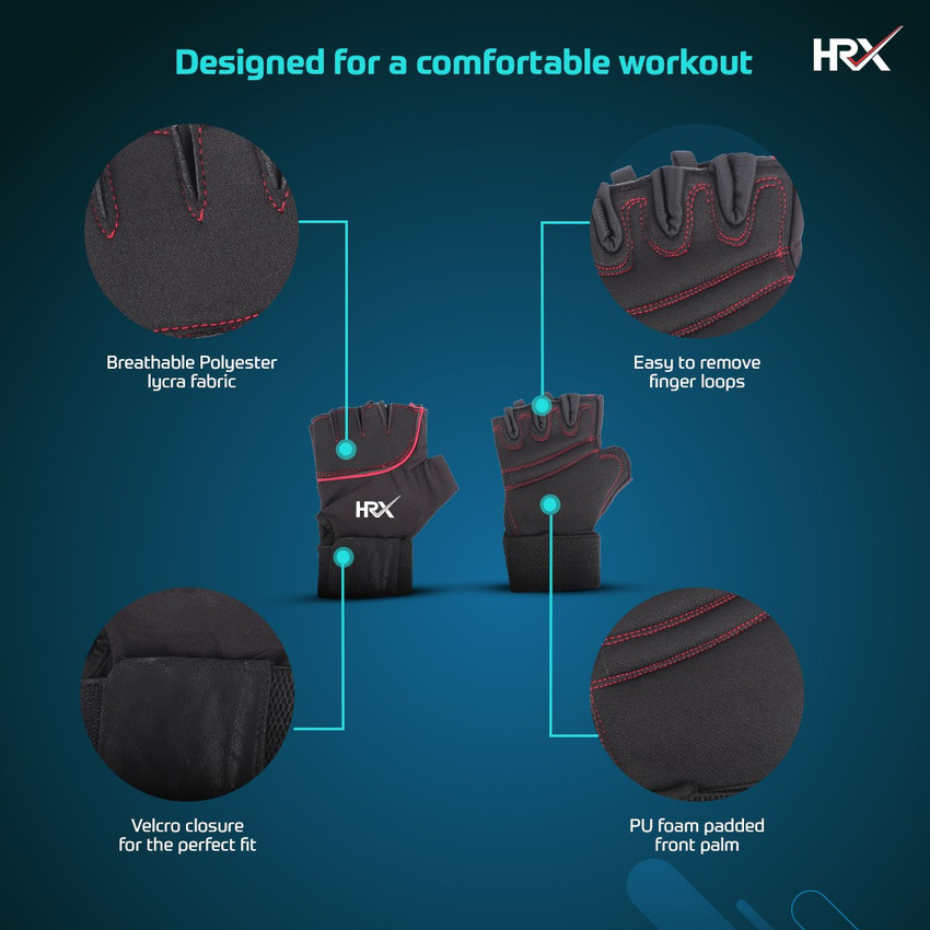 HRX Unisex Gym Gloves Fitness and Workout Half Finger Length