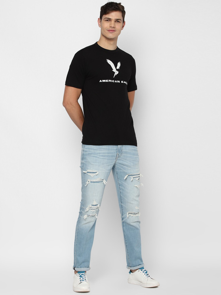 American Eagle Outfitters Typography Men Round Neck Black T Shirt