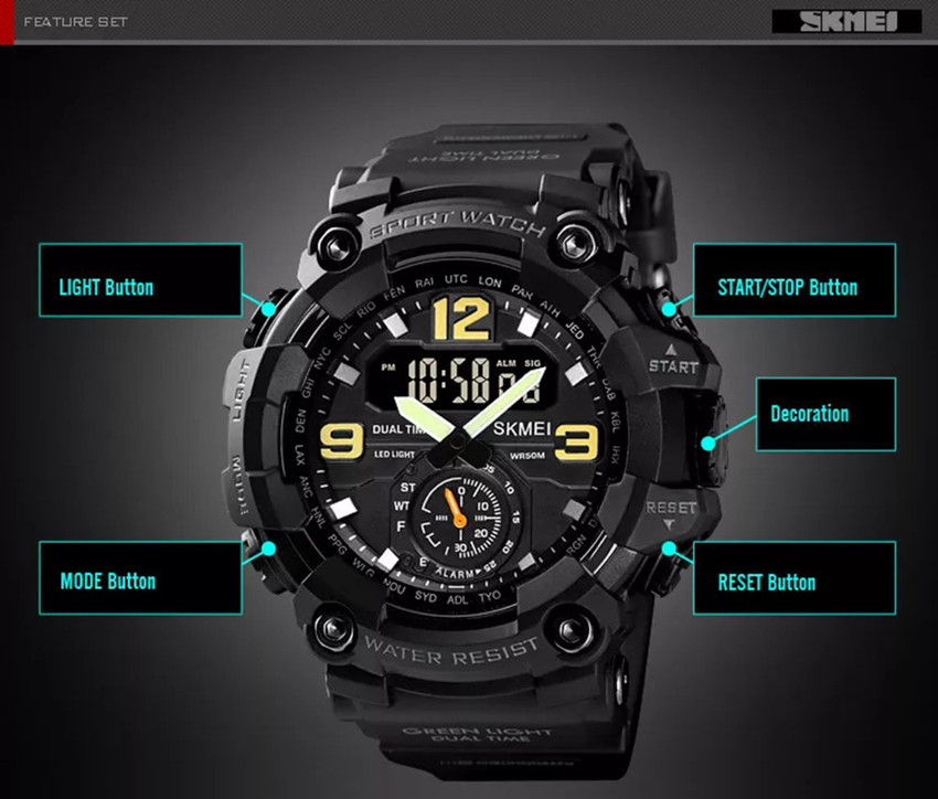 Harbor SKMEI 1637 G 88 Green Army Multi Function Analog Digital