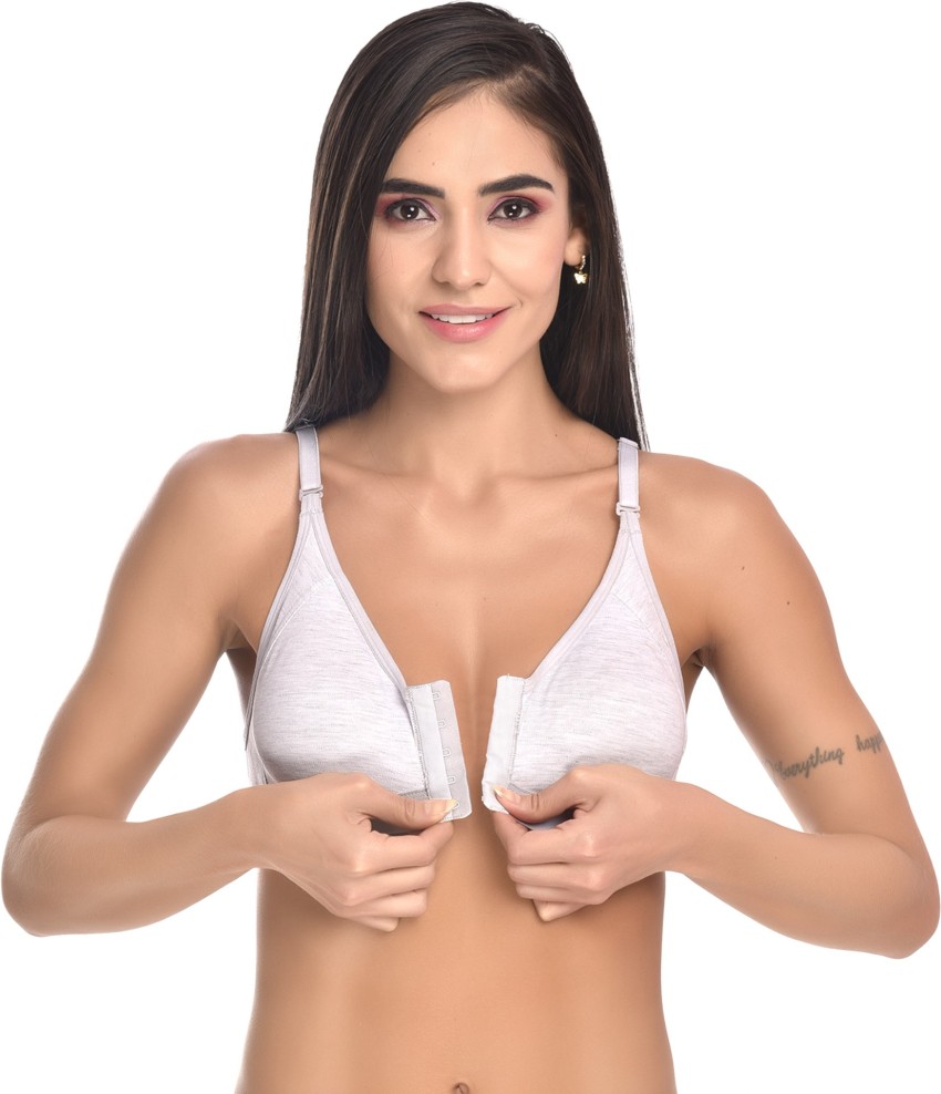 Body Liv Front Open Bra for Women with Free Transparent Straps - Grey Women  Full Coverage Non Padded Bra