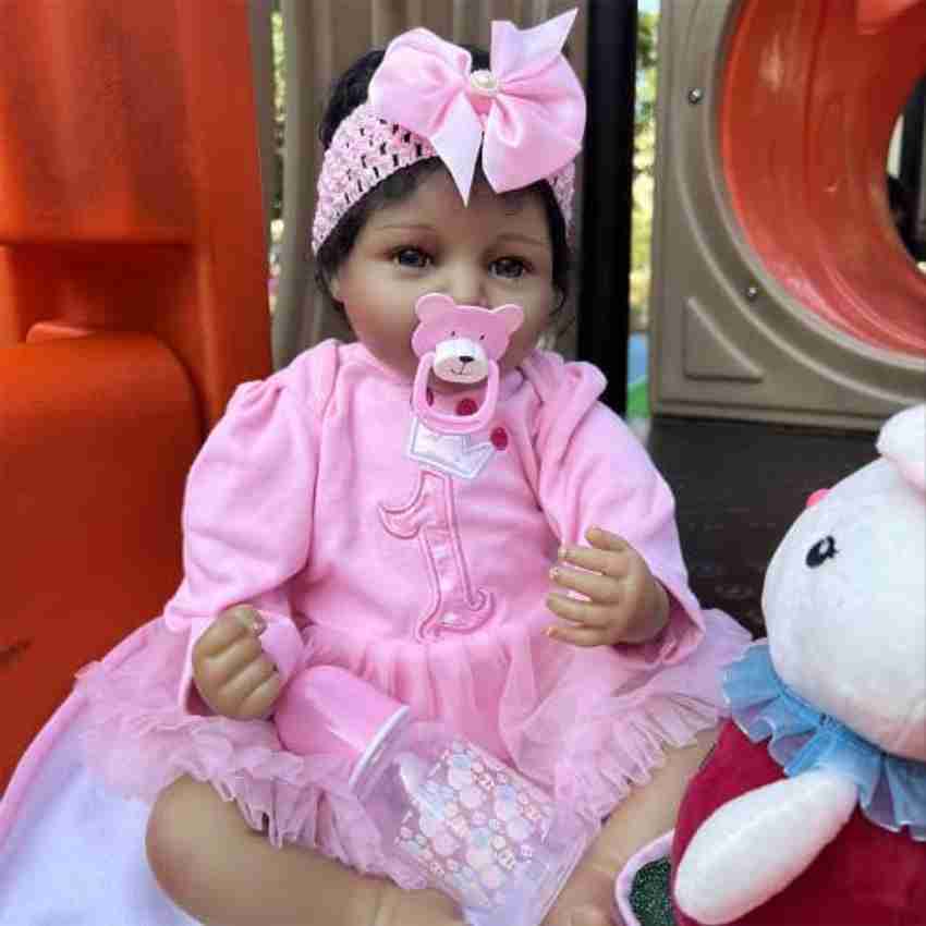 Zero Pam 22 inch Black Reborn Baby Dolls Smiling Girls Silicone