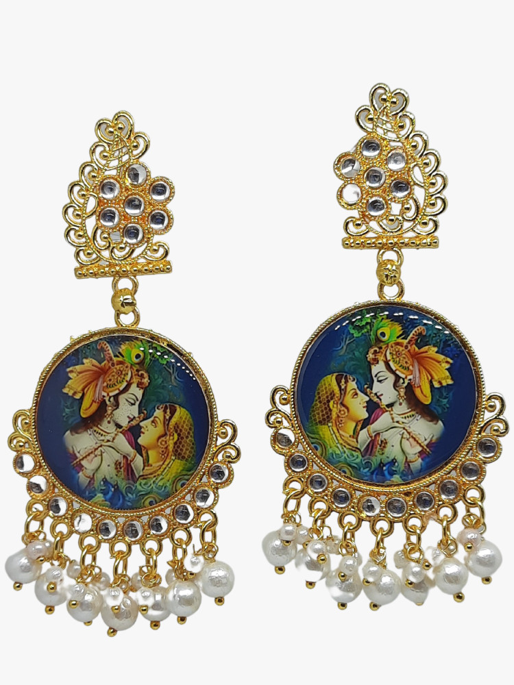 Radha krishna earrings gold Clearance