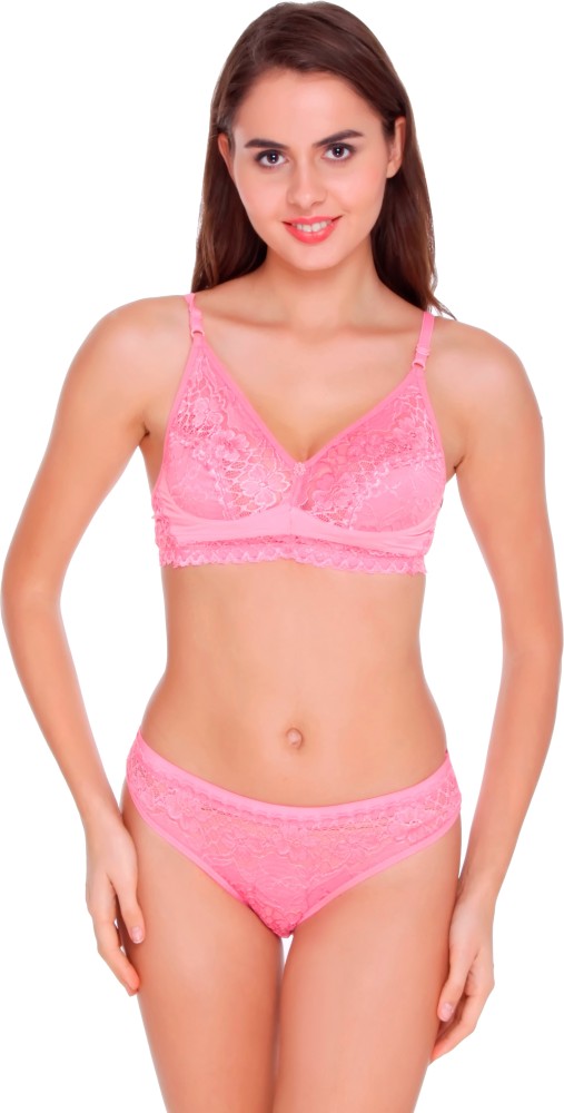 Buy Prettycat Pink Black Cotton Blend Bra And Panty Set Solid
