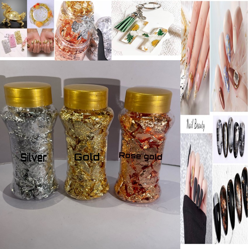 Gold Foil Flakes, 3 Colors Gold Foil Gilding Flakes, Gold Flakes for Resin,  Metallic Flakes for Nails,Crafts,Home Decor,Painting 
