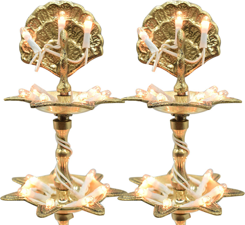 Bhimonee Decor Pure Brass Electric Kerala Table Diya | Traditional Lighting Deepak With Bulb Lights For Pooja & Home Temple | 7 Inches, Brass, Pack Of 1 Pair