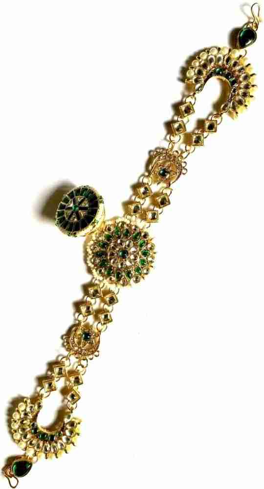 NIKYANKA rajputi jewellery golden greeh kundan mathapatti Hair