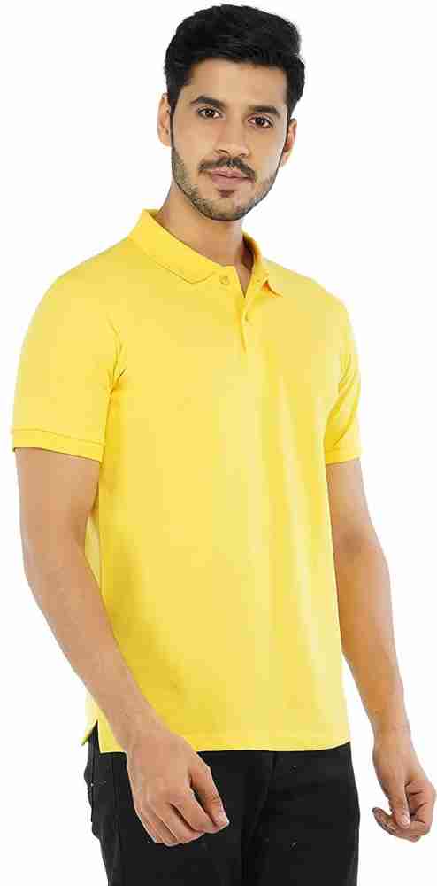 LV Creation Solid Men Polo Neck Yellow T-Shirt - Buy LV Creation