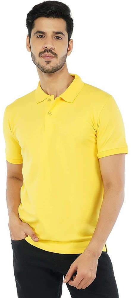 LV Creation Solid Men Polo Neck Yellow T-Shirt - Buy LV Creation