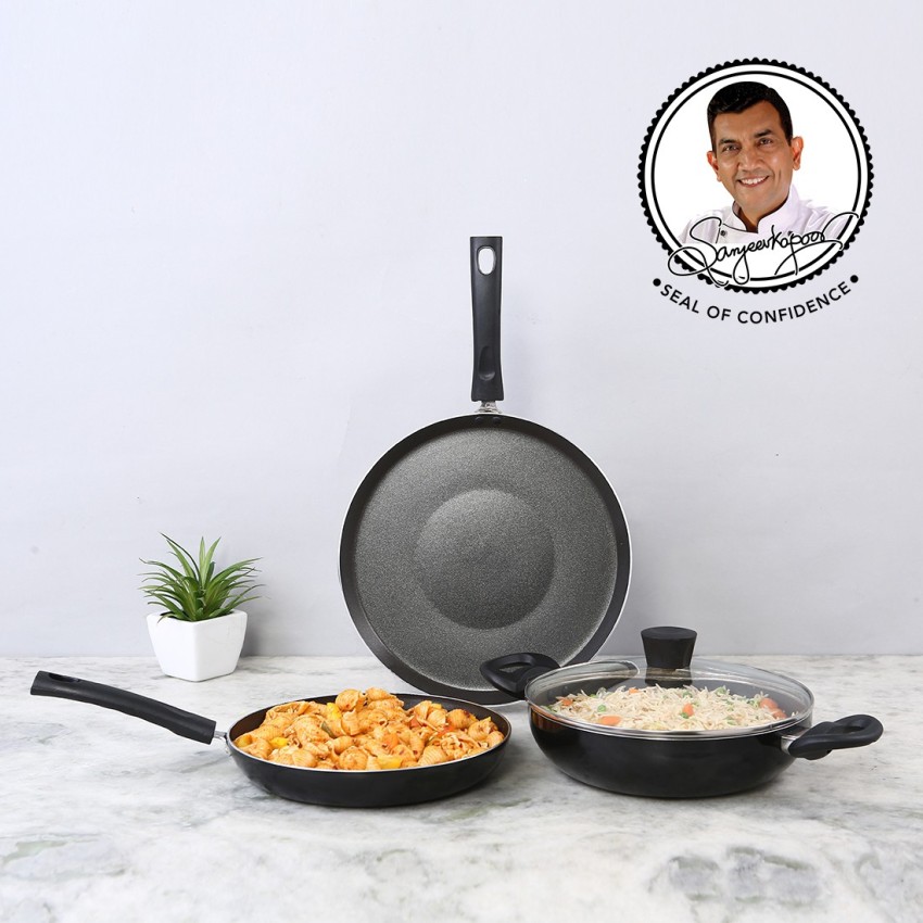 G & D Nonstick Kadhai Indian Kadai Frying Pan Deep Fry Kadhai Deep Fry Pan with Stainless Steel Lid Stir Fry Pan Nonstick All Purpo