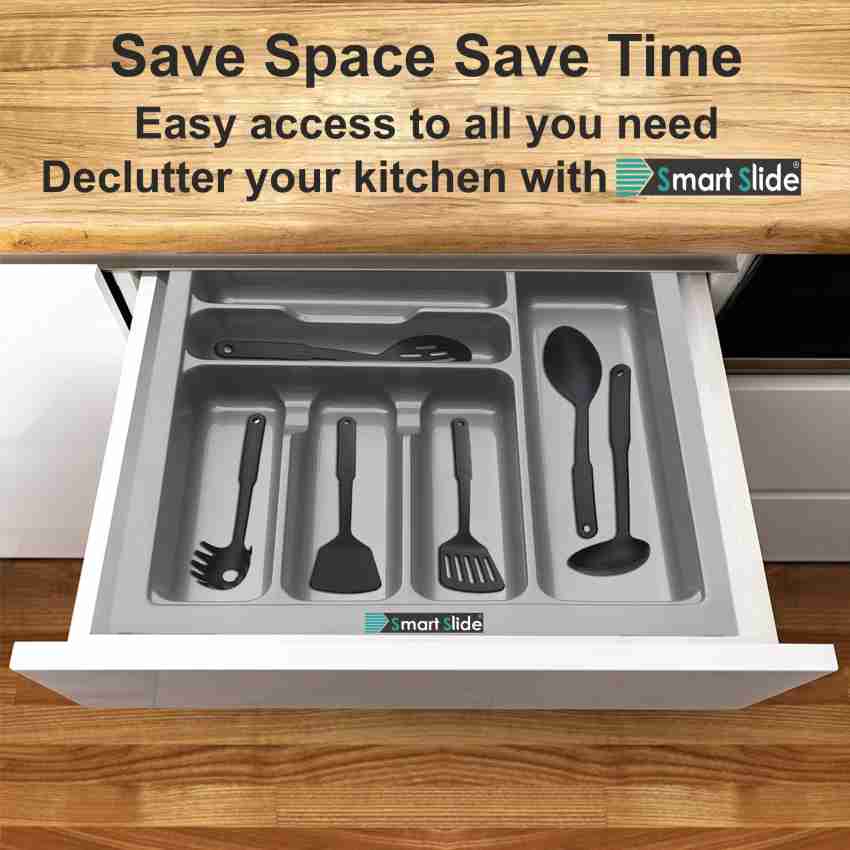 SMART SLIDE Cutlery Kitchen Rack Plastic 15 x 19 Inch Cutlery tray for  Kitchen Drawer / Cutlery – Cosmetic - Stationary Storage Organizer / Cutlery  Organizer for Modular Kitchen Basket / Multipurpose