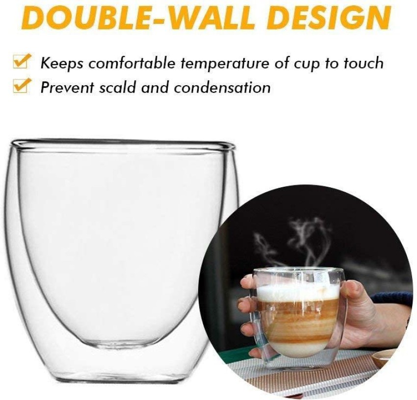 Insulated Double Wall Mug Cup Glass-Set of 4 Mugs/Cups for  Coffee,Cappuccino,latte,espresso,Tea,Thermal,Clear,475ml