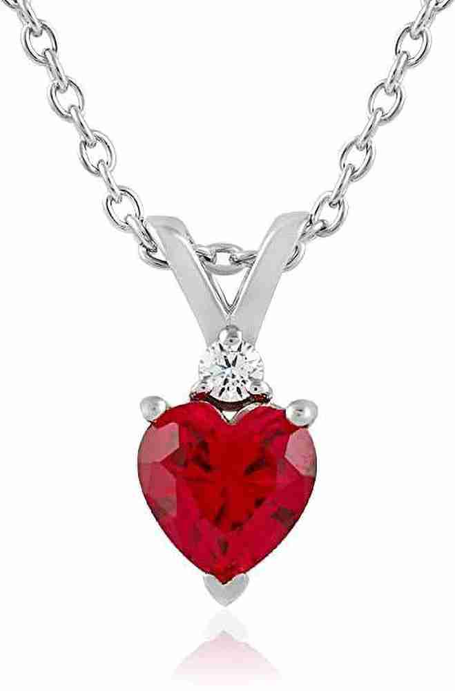 BELIEVER SPA 925 Sterling Silver Heart shape Ruby Pendant Necklace