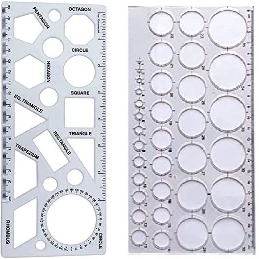 First Click Shapes Stencil Ruler Size 24 X9.8 cm & Circle  Master 35 Circles Size23.5 X11.5cm Ruler 