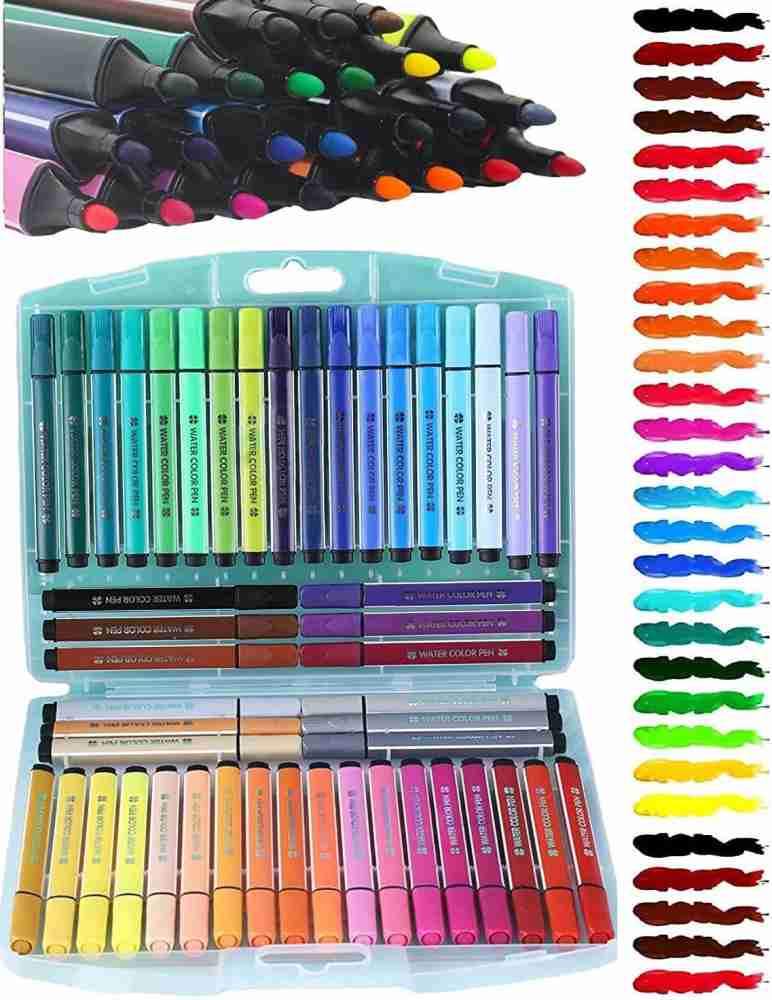 WISHKEY 48 Pieces Washable Water Color Pen Set For Painting,  Coloring For Kids & Adults Fine Rounded Nib Sketch Pens with Washable Ink - Water  Color Pen