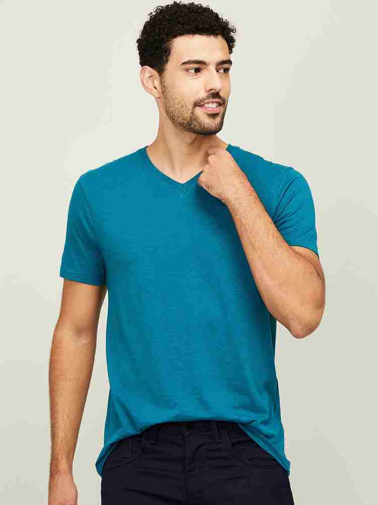 Fame Forever by Lifestyle Solid Men V Neck Blue T Shirt