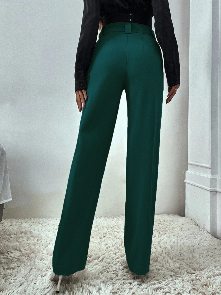 Buy ALIYAA Womens Straight Fit PantsTrouser Rama Green at Amazonin
