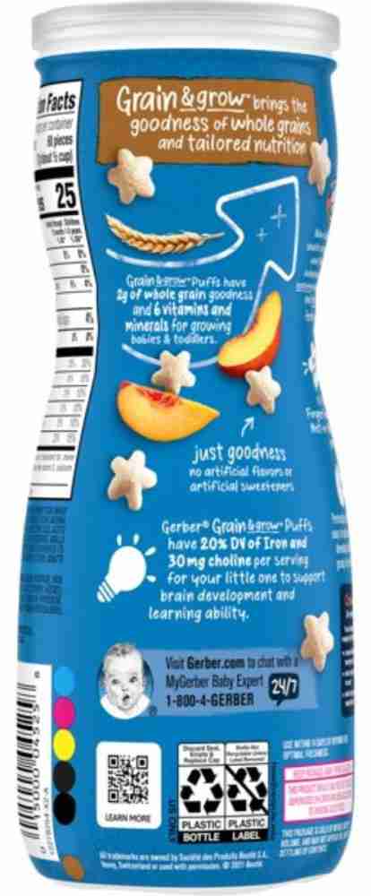  Gerber Snacks for Baby Grain & Grow Puffs, Peach