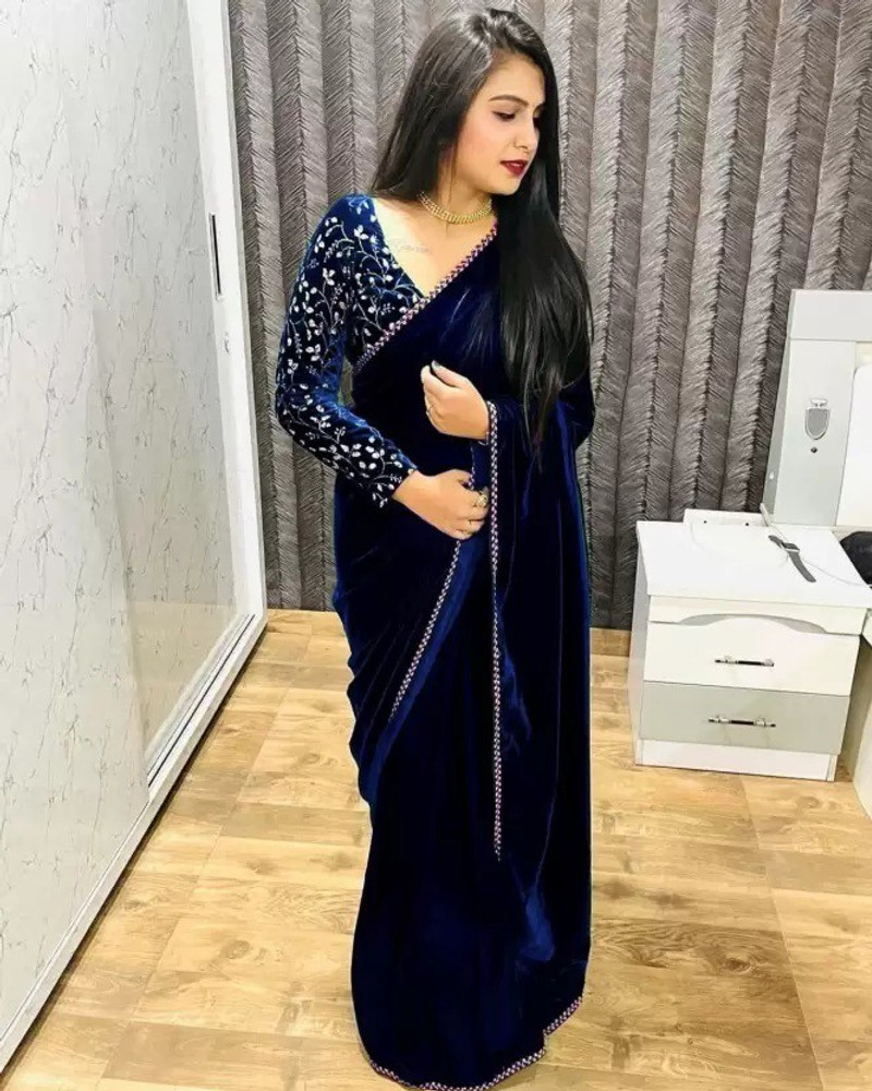 Buy adelyn Self Design Bollywood Velvet Dark Blue Sarees Online Best Price In India Flipkart