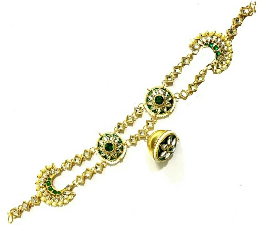 NIKYANKA rajputi jewellery golden green mathapatti shishful Hair