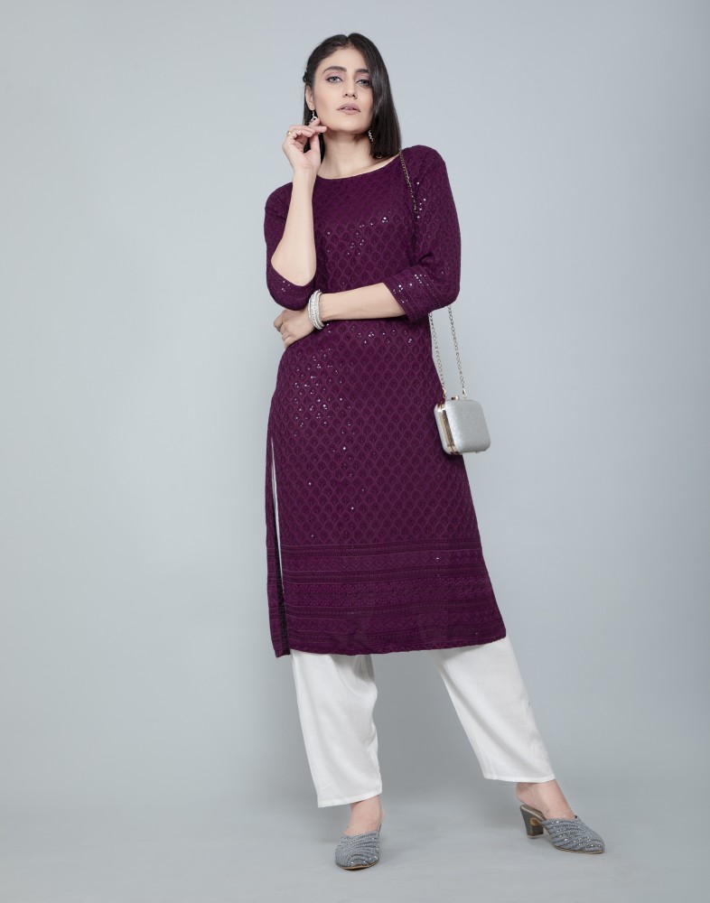 poonam designer Women Embellished Straight Kurta