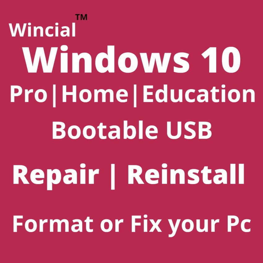Pjece parkere slette wincial Windows 10 Bootable USB 32 bit 64 bit Pro/Home/Education Install  Repair Format or Fix your Windows (16GB Pendrive) - wincial : Flipkart.com