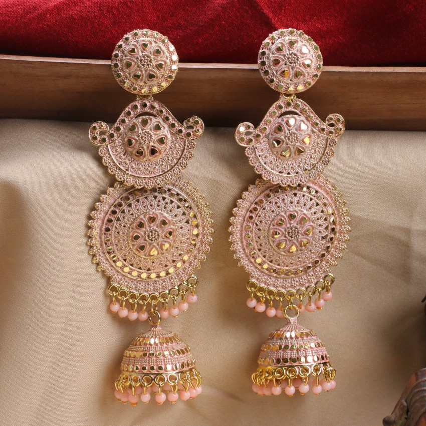 Peach Color Heavy Earrings with Maang Tikka for Wedding  FashionCrabcom