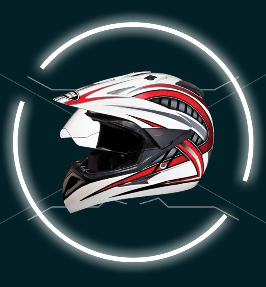STUDDS Motocross D2 Off Road Full Face Helmet With Visor White and Red L Motorbike Helmet