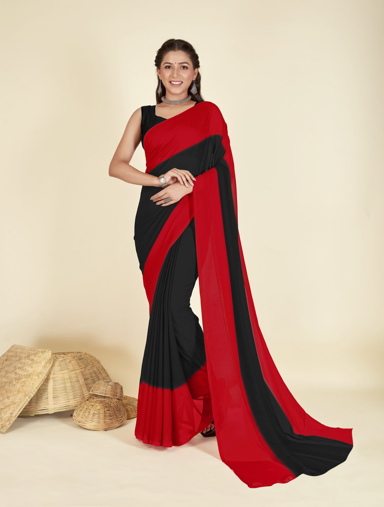 Red and black saree flipkart online