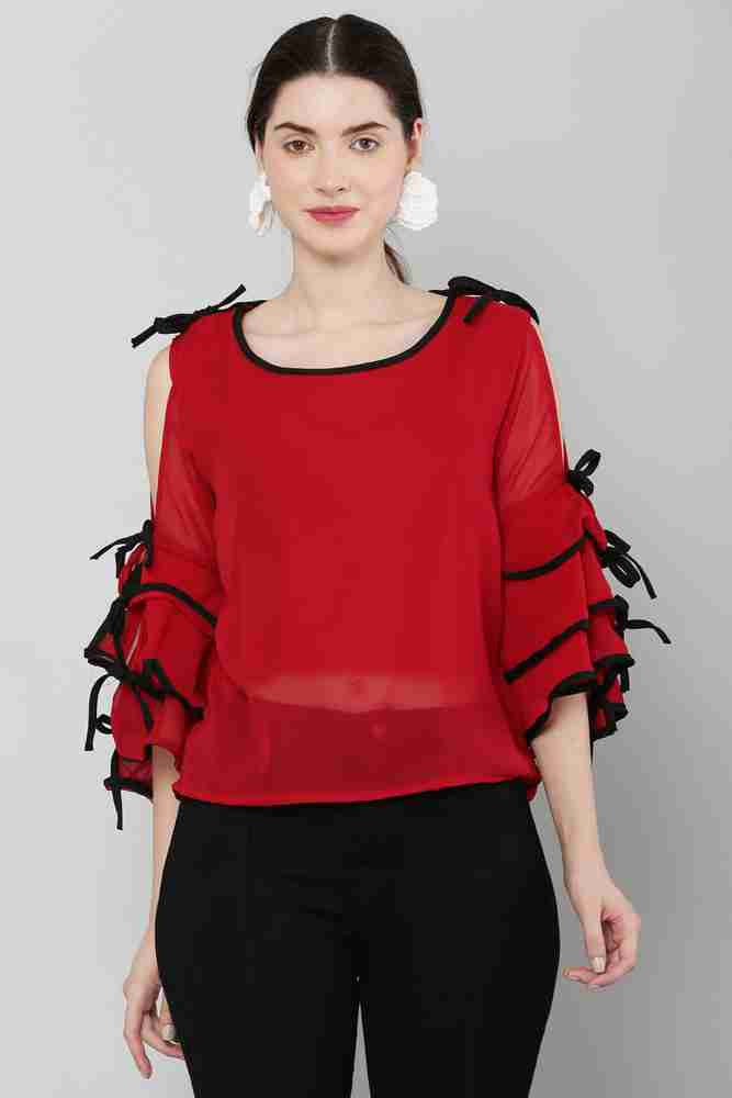 Raabta maroon off shoulder top with printed straps store