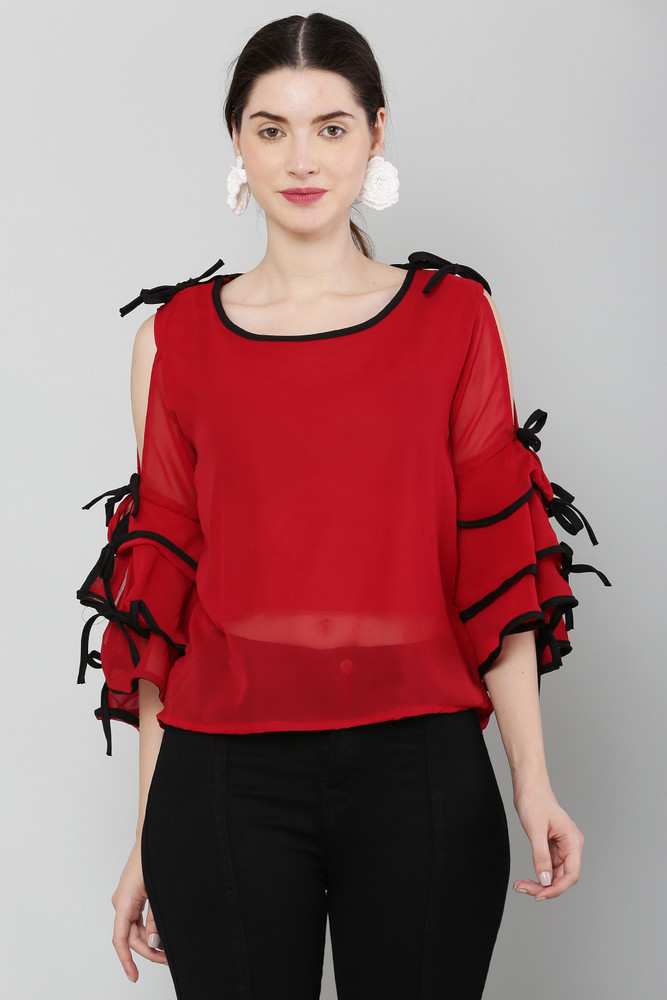 Raabta maroon off shoulder top with printed strap sale